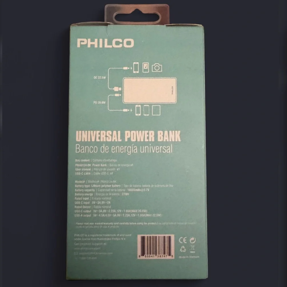 Black 10000mAh USB-C Power Bank with 22.5W Fast Charge